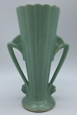 Vintage Art Deco Ribbed Vase w/Handles Made in USA 7