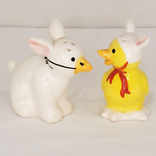 Chick Disguised as Duck & Duck In Chicken Costume Ceramic Salt & Pepper Shakers picture
