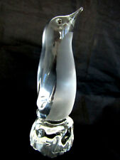 Penguin on Ice Lead Crystal 6.25” Tall Art Glass Paperweight Sculpture picture