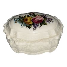 BEAUTIFUL Vintage Victorian White Floral Jewelry Trinket Keepsake Box Lid Flower picture
