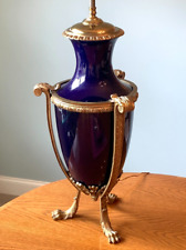 Antique Large Cobalt Blue footed Lamp Heavy Brass Details 36