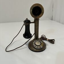 Retro Brass Candle Stick 51 AL Phone Rotary Dial Original Cords Bakelite picture