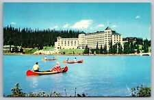 The Chateau Lake Louise canoeing AB Canada PostCard c1960s picture