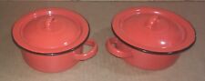 Enamelware Red Individual Bean / Casserole Pot with Lid x2 12CM picture