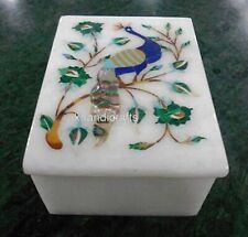 6 x 4 Inches Peacock Pattern Inlay Work Trinket Box for Her Marble Multiuse Box picture
