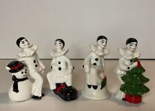 Vtg 4 Piece Pierrot Mime Winter Christmas Decor Ceramic Clown Set Signed picture