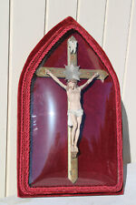 Antique Red velvet French convex glass globe crucifix rare religious picture