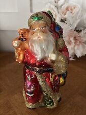 Vintage Glass Santa Holding Teddy Bear Figurine 9.5” picture