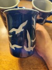 VTG SET OF 3 Otagiri Stoneware Coffee Mug Seagulls Dk Blue/white HANDPAINTED EUC picture