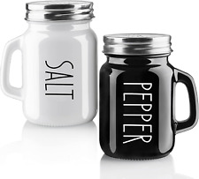 Farmhouse Salt and Pepper Shakers for Kitchen Set 4 Oz Rustic Glass Black White picture