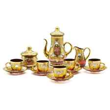 Gold Gilt Hand Painted RL Czechoslovakia Bohemian Glass Tea Set picture