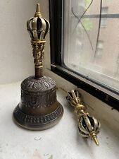Tibetan Buddhist 9 Pronged  3 Metal Bell 7”and Vajra/Dorje (Medium) picture
