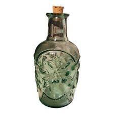  DECANTER Fruit Embossed Green Glass Bottle With Cork by Libbey 8