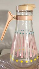 Vintage Mid Century 1950’s Kitchen E Z Por Corp Glass Pink Carafe Pitcher Handle picture