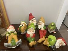 Lot Of 7 Vintage 1970’s Hand-Painted Ceramic Garden Gnomes Standing Laying Si picture