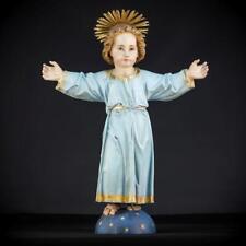 Infant Jesus of Prague Wooden Sculpture|Child Christ 1800s Antique Statue 23.6