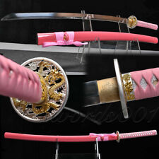 Pink Sword Japanese Samurai Katana Carbon Steel Sharp Shiny Blade Dragon Tsuba picture