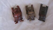 Estate Lot of 3 Kind Carved Wood HAPPY BUDDHAS Approx. 1 1/4