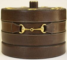 Gucci 7 Pipe Leather c1970s Humidor w/ Brass Horsebit Trim Made in Italy picture