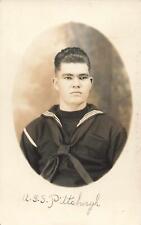 WW1 era RPPC TOUGH AS NAILS Navy Sailor USS PITTSBURGH ACR/CA-4 Handsome RARE picture