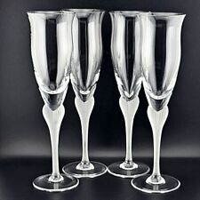 4 Sasaki Aegean Frosted Stem Crystal Champagne Flutes 9.5