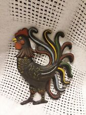 Cast Iron Metal Rooster Wall Hanging Trivet Country Home Decor painted Vtg picture