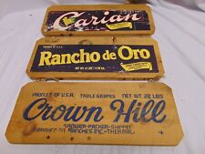 3 Vintage Wooden Food Produce signs from crates Crown Hill Carian Rancho De Oro picture