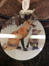 Fox and CUB PUP IN SNOW CHRISTMAS ORNAMENT Photo Round Cute picture