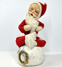 Christmas Santa Claus PAPER MACHE ON SNOWBALL Bottle Brush Wreath Felt VTG picture
