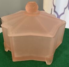 DEPRESSION GLASS VINTAGE 1960s LOTUS PINK FROSTED POWDER JAR picture