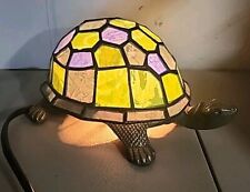 Tiffany-Like Style Stained Glass Brass Turtle Accent Lamp w On/Off Switch Vtg 1 picture