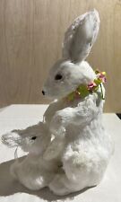 White Bunny & Baby Figure Adorable Lightweight Flowers Rabbit Easter OOAK GUC picture