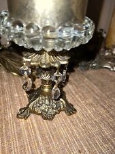 Vintage Brass Hollywood Regency Candlestick Holders Crystal picture