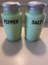 1930s Vintage Jeannette Jadeite Green Uranium Glass Salt & Pepper Shakers picture