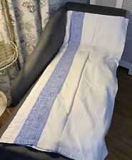 Vintage Damask Tablecloth Blue Flower Stripe Border Country Farmhouse  picture