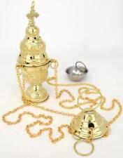 Polished Brass Hanging Embossed Censer Thurible With Insert for Church 9 In picture