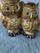 2 Resin OWL FIGURINES -Decorative -Gold -RETRO -Collectibles -Decor  picture