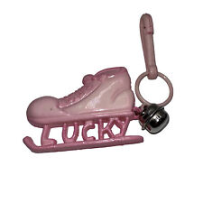 Vintage 1980s Plastic Bell Charm Pink Ice Skate Lucky For 80s Necklace Clip On picture