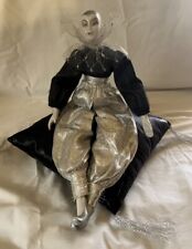 Vintage ~Musical ~Cloth/Porcelain ~Harlequin Doll on Revolving Pillow picture
