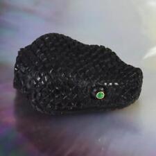 Black Nephrite Jade Snake Head Bead 31.80 mm Carving Emerald Eyes 12.60 g picture