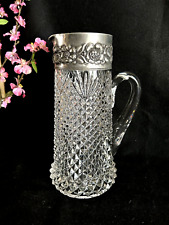 Vintage Cut Glass Crystal & Silver Plate Pitcher Floral 11