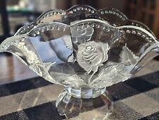 Vtg Imperlux Hand Cut Crystal Footed Centerpiece Bowl Emrossed Frosted Roses picture