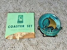 RARE Vintage Dayagi Metal Sailboat Coaster Set of 6 Teal & Gold Made In Israel picture