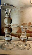 Pair Of Heavy Clear Bubble Glass Candle Holders Rare Find picture