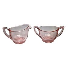 Vintage Set of Two Pink Clear Depression Style Glass Sugar And Creamer picture