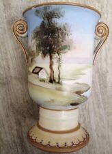 Antique Hand-Painted Nippon Vase Moriage Loving Cup Double Spiral Handles  picture