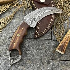 Hunting Knife Custom Handmade Damascus Steel Karambit Knife Wood Handle & Sheath picture