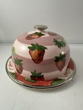 Droll Designs Strawberry Rose Pink Cheese Dome Plate and Dome Cover picture