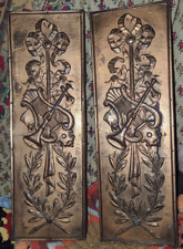 20 inch 1970s vintage brass musical plaques wall decor trumpet and harp picture