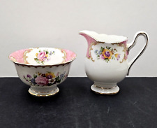 VTG Royal Albert Lady Carlyle Creamer & Sugar Set England Pink & Floral Bouquet picture
